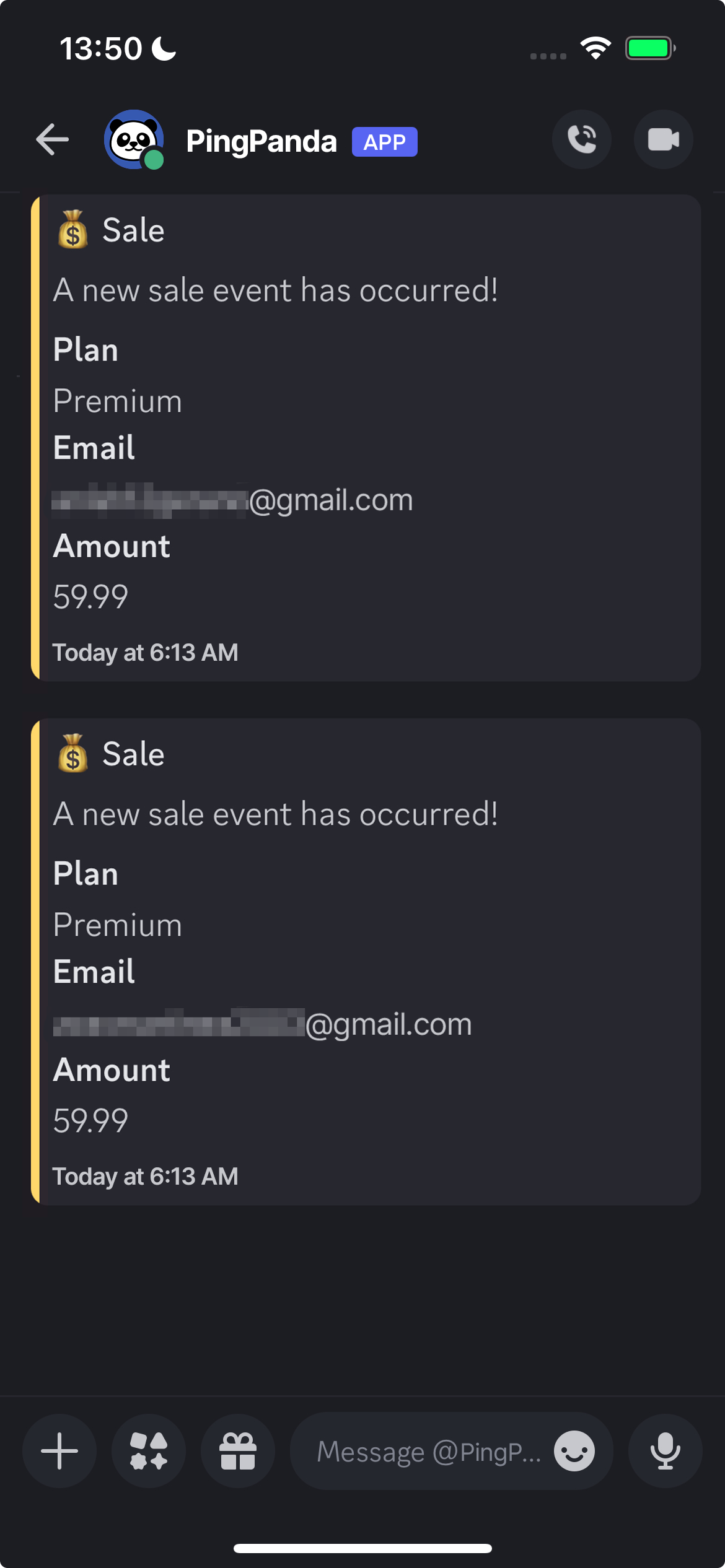 Phone image of PingPanda Notification